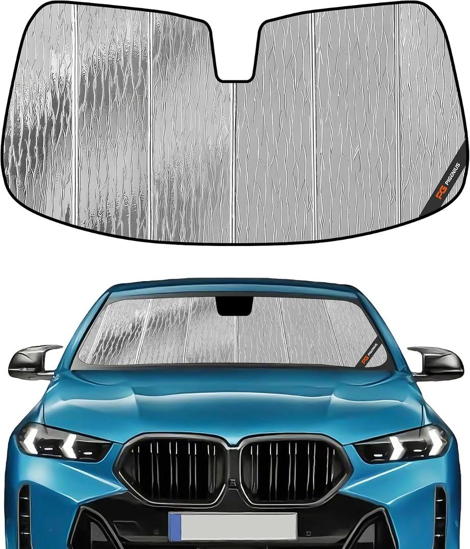Pigenius Windshield Sun Shade for BMW X6 (G06) 2024-2026, Fits xDrive40i M60i X6 M, Custom Fit with Driving Assistance Professional Package Sensor Cutout,Reversible Silver/Black