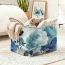 Blue Watercolor Floral Foldable Laundry Basket Hamper with Handles, 56L Large Capacity Toy Storage Organizer, Collapsible Clothes Hamper for Home Decor and Bedroom Organization.