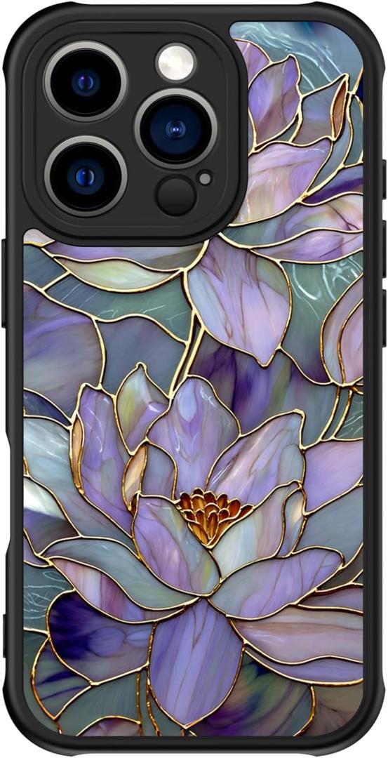 FUNMIKO Cute Phone Case for iPhone 16 Pro Max - Wireless Charging & Military-Grade Protection - Trendy Wildflower Design for Women Girls, Non-Slip Translucent Matte Hard Cover - Dreamy Lotus