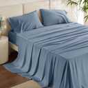 Bedsure Queen Sheet Set, Cooling Sheets for Queen Size Bed Set, Rayon Derived from Bamboo, PureWoven, Breathable & Soft, Deep Pocket, Hotel Luxury Silky Bedding for Hot Sleepers, Dusty Blue