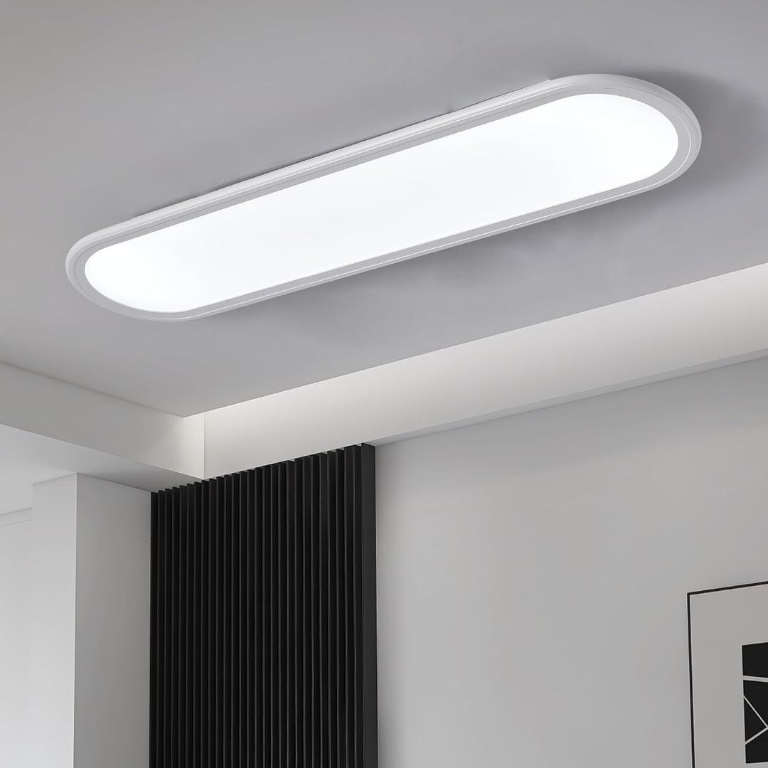 Ganeed 27.6 Inch LED Ceiling Light, High Brightness Linear Ceiling Lamps,6000K Cool White Modern Ultra Thin Low Profile Light Fixture for Bedroom Kitchen Study Room Hallway,White/36W