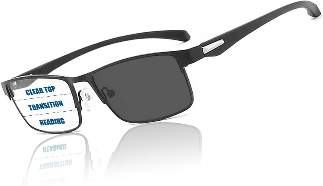 Photochromic Progressive Multifocus Reading Glasses Men Transition Blue Light Blocking Multifocal Computer Readers, 3.0x