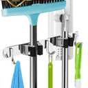 2 Racks and 3 Hooks Broom and Mop Holder Wall Mounted Garage Organizer Storage Tool Racks Stainless Steel Heavy Duty Hooks Self Adhesive Solid Non-slip Wall Hangers for Home Kitchen Garden Laundry