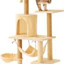 52 Inch Tall Cat Tree Tower with Scratching Post, Plush Condo with Scratching Post, Ramp, Perch, Spacious Cave, for Small Space