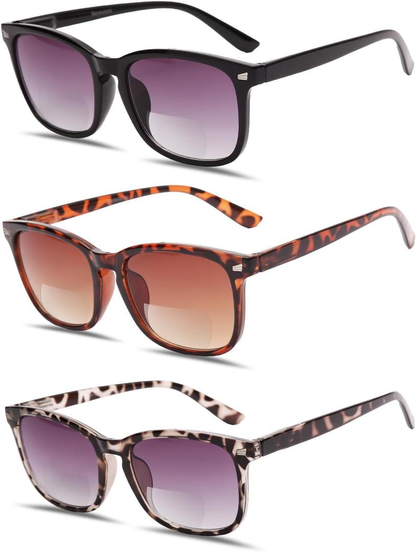 3 Pack Bifocal Reading Sunglasses for Women,UV400 Protection Spring Hinge Sun Readers Glasses for Outdoor