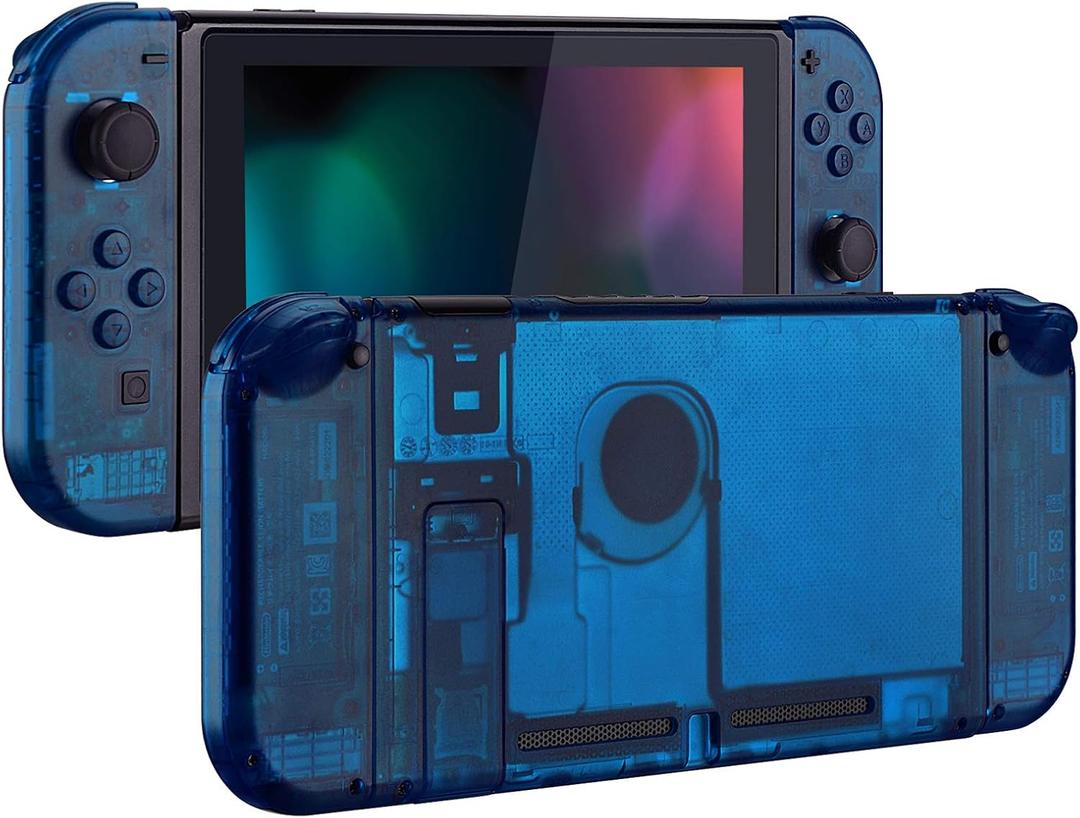 eXtremeRate DIY Replacement Shell Buttons for Nintendo Switch, Back Plate for Switch Console, Housing with Full Set Buttons for Joycon Handheld Controller - Clear Blue [No Electronics Parts]