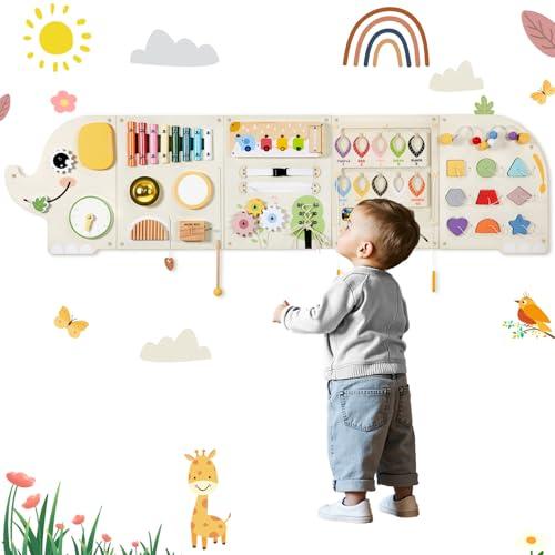 Elephant Activity Wall Busy Board Panels,Wooden Montessori Learning Activity Center Sensory Toys Wooden Sensory Wall Panel for Kids Ideal Furniture for Playroom Daycare Dentist Waiting Room Nursery