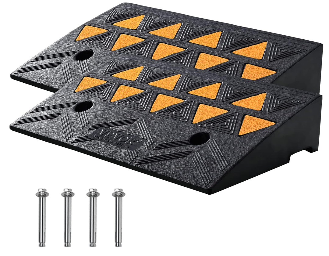 VEVOR Rubber Curb Ramp 2 Pack, 4.3" Rise Height Heavy-Duty 33069 lbs/15 T Capacity Threshold Ramps, Driveway Ramps with Stable Grid Structure for Cars, Wheelchairs, Bikes, Motorcycles