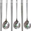 Reusable Chopstick and Spoon Set, Korean Long Handle Stainless Steel Spoon and Chopsticks Set, Dishwasher Safe Metal Chop sticks, Set of 3. (Multi-patterned)