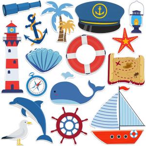 16 Pcs Sea Navigation Car Magnets Cruise Door Magnet Stickers Anchor Shell Cruise Ship Decorations Palm Tree Treasure Map Magnetic Fridge Decor for Carnival Cruise Cabin Door