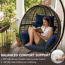 Egg Chair Cushion with 8 Securing Straps, Water-Repellent & Fade-Resistant Faux Linen, Removable Cover, Replacement Cushion for Most Single Outdoor Hanging Swing Egg Chairs Navy