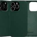 for iPhone 15 Pro Max Leather Case | Genuine Full Grain Leather| Compatible with MagSafe and Wireless Charging | Metal Buttons Camera Bezel | Slim Fit-Drop and Scratch Resistant(Green)