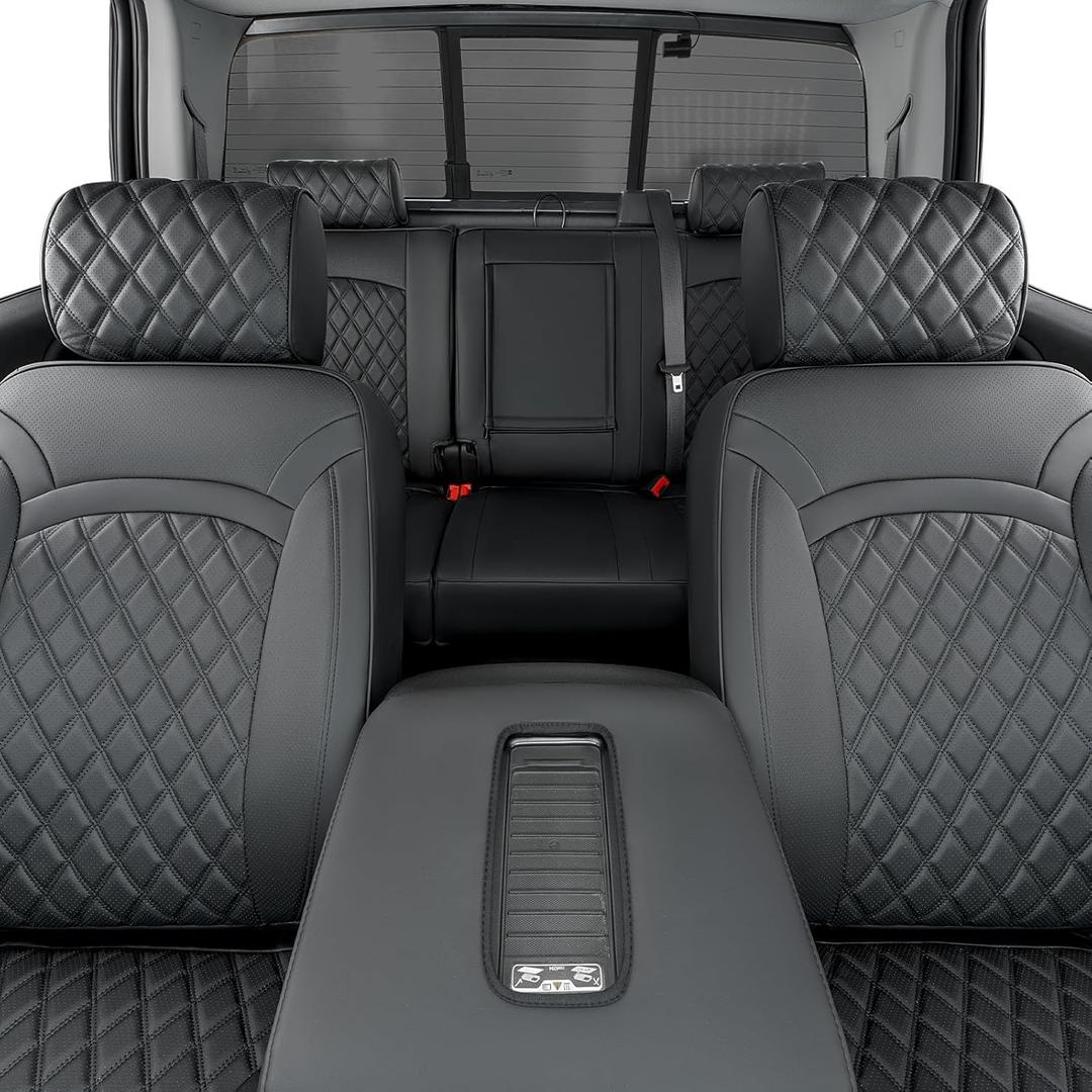 Full Coverage Full Set Seat Covers for Chevy Silverado GMC Sierra 2014-2018 1500 Crew Cab 2015-2018 2500HD 3500HD,for Chevrolet Truck Car Interior Accessories Black
