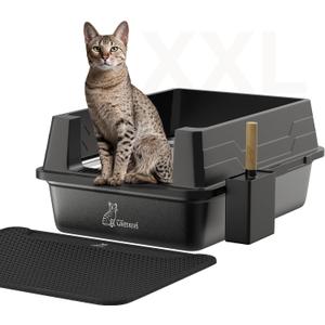 HAUS OF WHISKERS - XXL Stainless Steel Metal Litter Box for Big Cats – Extra Large with High Walls 28" L × 20" W × 12" H - with Mat, Scooper & Waste Bags - Easy Cleaning - Anti-Leakage - Odorless