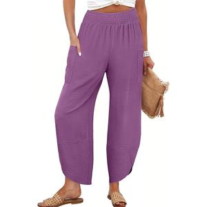 ANRABESS Womens Wide Leg Palazzo Capri Pants 2026 Summer Casual High Waisted Barrel Lounge Flowy Cropped Beach Work Trousers  Large