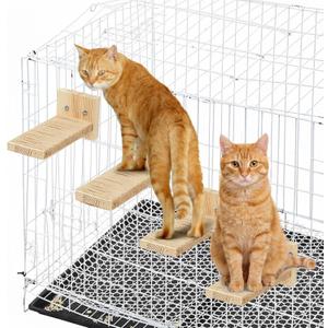 AceOrbit 4 Pcs Cat Cage Ladder Accessories Catio Indoor for Climbing Tree Steps Scratching Post Perches Sisal Hemp Shelf Wooden Ladder Furniture Inside with Install Screws (Square)