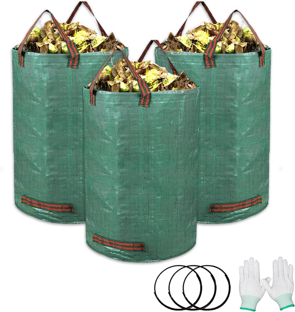 3-Pack 32 Gallon Garden Waste Bag Leaf Bags Reusable Heavy Duty Waste Bags Perfect for Garden, Lawn, Leaf/Leaves, Yard Debris Storage and Garden Accessories