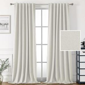 H.VERSAILTEX Blackout 100% polyester Curtains for Bedroom 84 inch Full Light Blocking Drapes with Double Face Linen Back Tab Loop Pocket Textured Burlap Curtains for Living Room 2 Panels, Off White