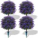Grooy 4 Pack Artificial Lavender Topiary Balls with Ground Spikes