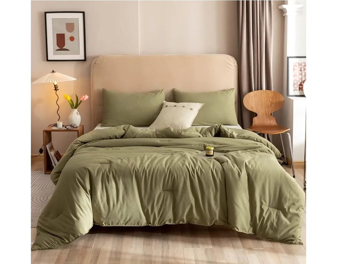 ROSGONIA King Size Comforter Set Olive Green, 3pcs (1 Boho Comforter & 2 Pillowcases), Lightweight Bedding Blanket All Season Bedspreads Quilt