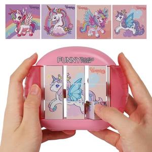 Fullware Rotating Puzzle for Kids 3 4 5 6 7 8 Year Old, 4 Puzzles in 1, Toddlers Travel, Car, Airplane, Road Trip Activities, Fine Motor Skills, Fidget, Gift for Boys & Girls Ages 3+ (Alicorn)