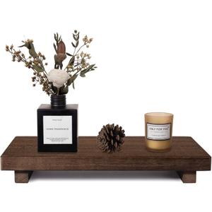 zoocatia Small Wood Tray Pedestal Stand Farmhouse Bathroom Decor Decorative Wooden Riser Kitchen Soap Dish Holder for Vanity, Counter, Sink, Large 11.8" x 7" - Walnut