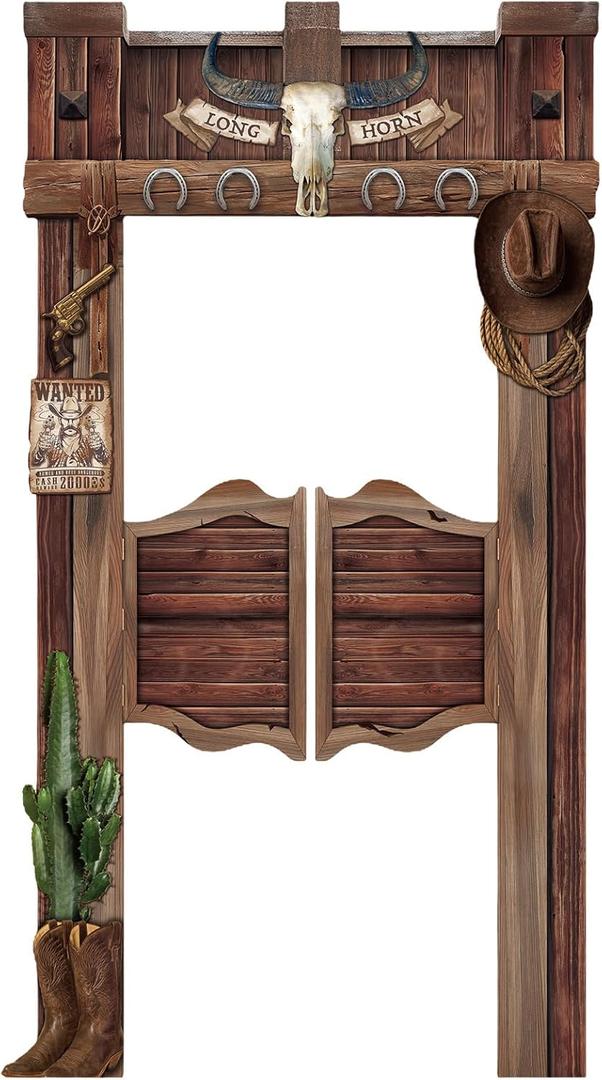 Western Party Decoration Saloon Doors 85 x 47 Inches Western Rustic Old Swinging Saloon Door Wild West Cowboy Party Decor Cardboard Cutout Standup with Glue Point 2025 VBS Decoration