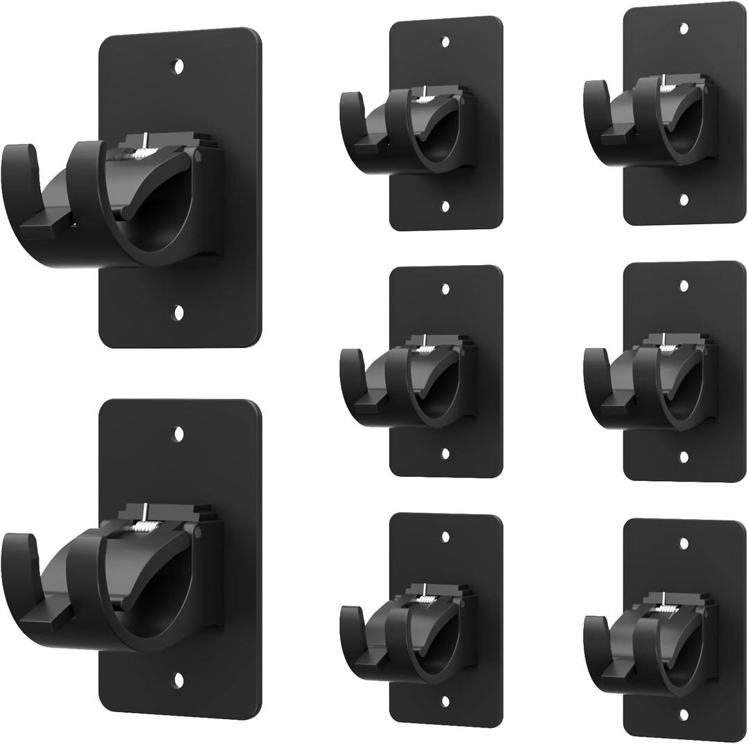 8 Pieces Self Adhesive Curtain Rod Bracket, Universal Plastic Curtain Rod Holders, No Drill Curtain Rod Brackets Curtain Rod Hooks for Bathroom, Bedroom, Livingroom, Kitchen (Black)