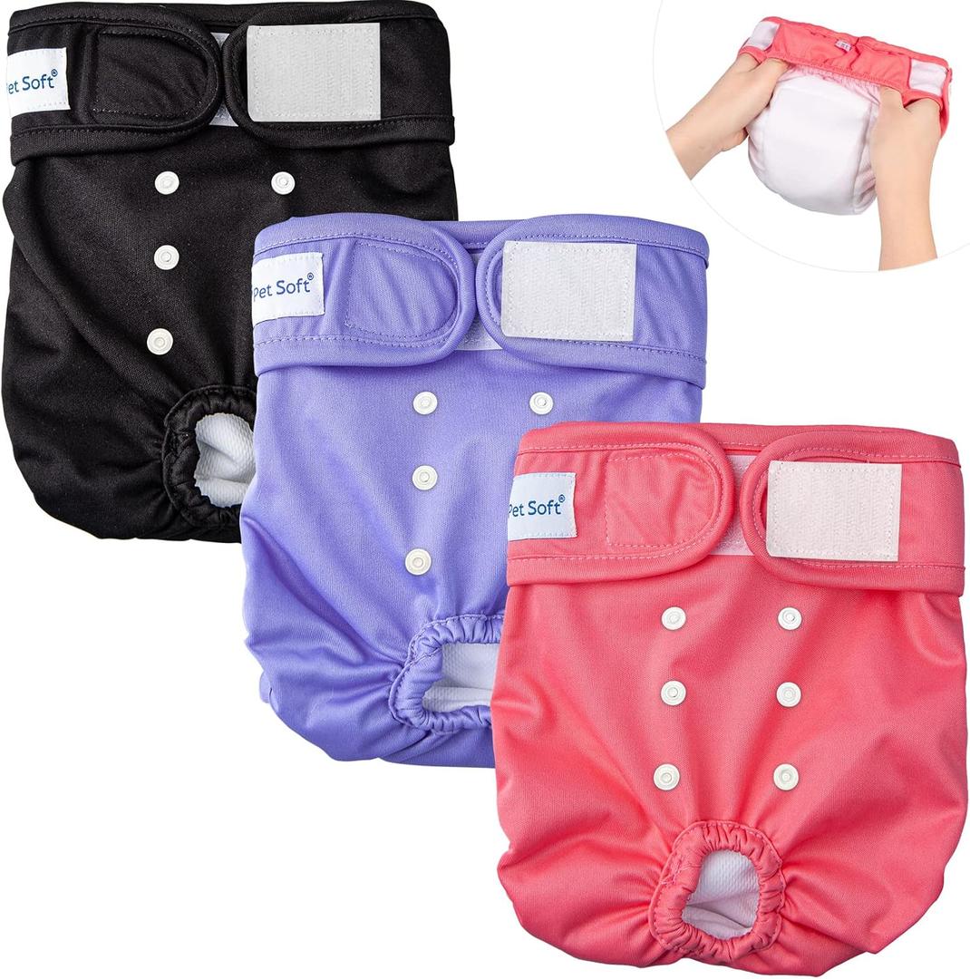 Pet Soft Washable Female Diapers (3 Pack) Female Dog Diapers, Comfort Reusable Doggy Diapers for Girl Dog in Period Heat (Sprightly, L)