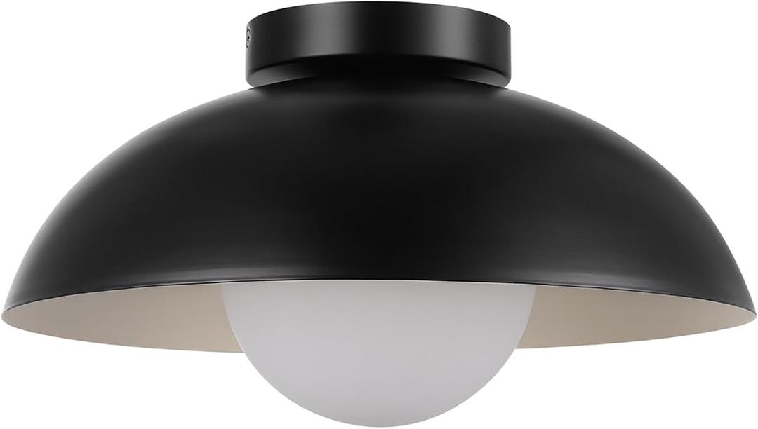 Globe Electric 66000076 1-Light Flush Mount Ceiling Light, Matte Black and White Opal Glass Dual Shade, Modern Lighting for Kitchen Island or Dining Room, Wall and Dimmer Switch Compatible