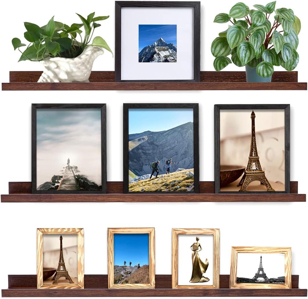 MBYD Floating Shelves 3 Same Dimensions, 48 Inch Deep Walnut Solid Wooden Shelves for Wall, Wall Mount Picture Ledge Shelf, Hanging Photo Display Shelf for Bedroom, Kitchen, Office, Living Room, Set of 3 48 in