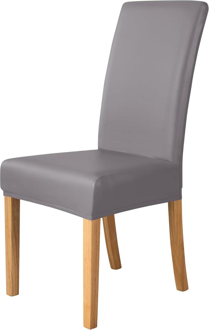 PU Faux Leather Waterproof Stretch Dining Chair Cover Chair Protector Slipcovers Covers (Gray, 4) (Grey)