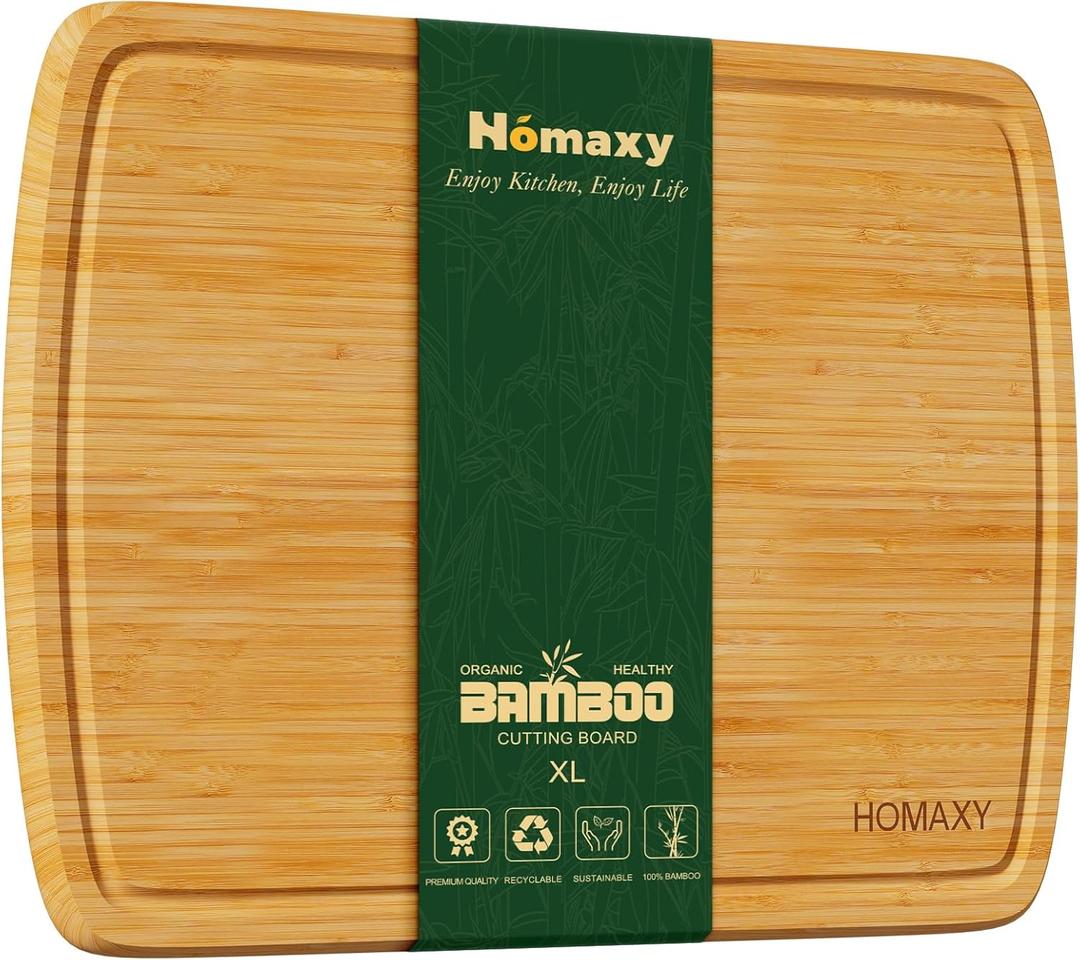 Homaxy Extra Large Bamboo Cutting Boards for Kitchen, 18x12.5" Wood XL Cutting Board with Juice Groove, Butcher Block Wooden Chopping Board for Kitchen, Meat, Cheese, Fruit & Vegetables - Pre Oiled (Single-Tone)