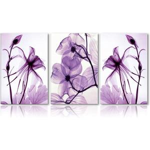 Canvas Wall Art Home Decor Painting Purple Flowers Art Wood Inside Framed 3 Panel Wall Art for living room Ready to Hang (16''x24''x3panel)