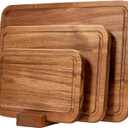 Acacia Wood Cutting Board Set with Holder, Wooden Cutting Boards for Kitchen, Reversible Chopping Boards for Meat, Vegetables, Cheese, Set of 3
