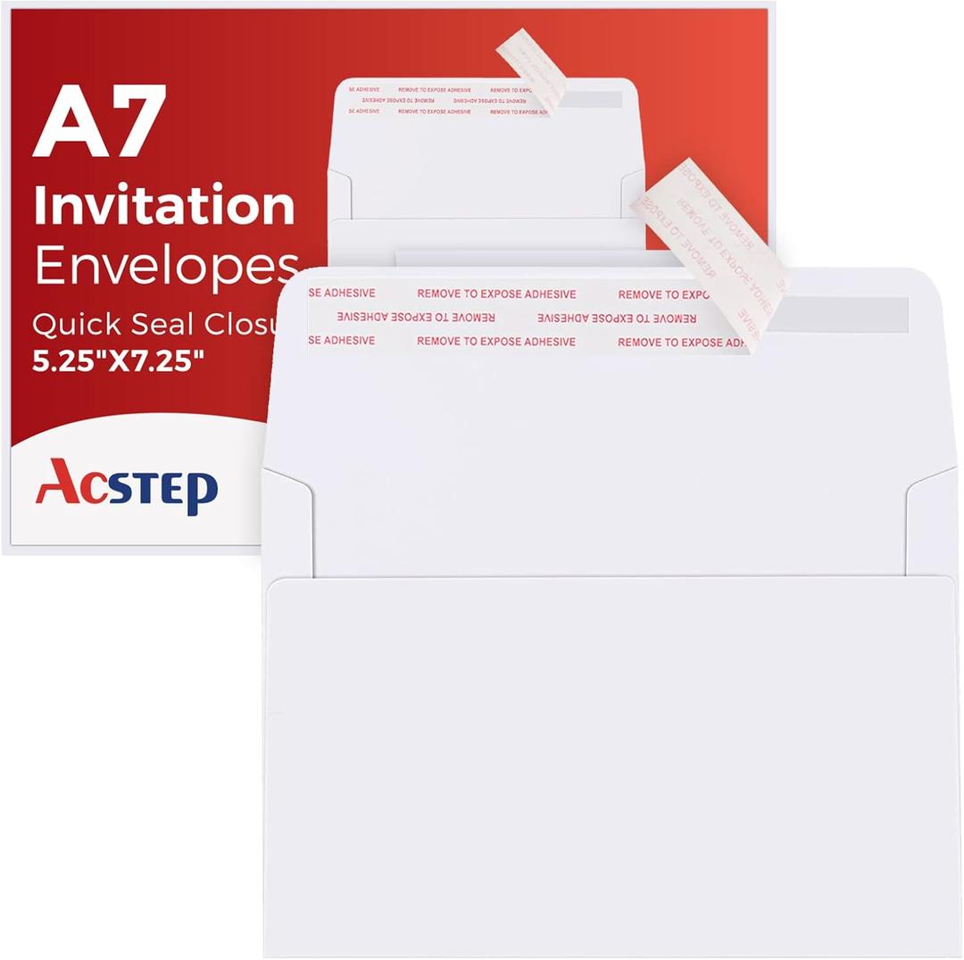 ACSTEP 500PACK 5 X 7 Envelopes, White A7 Envelopes Self Seal for Weddings, Invitations, Photos, Postcards, Greeting Cards Mailing,Baby Shower, Graduation