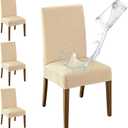 MOSAYT 100% Waterproof Dining Room Chair Covers Set of 4, Super Fit Stretch Jacquard Parson Chairs Slipcovers Removable Washable Chair Seat Protectors for Home, Kitchen, Banquet (Beige - XL)