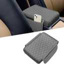 Car Center Console Cover, Napa Leather Car Armrest Cushion with Side Pockets, Memory Foam Auto Armrest Seat Box Mat, Universal Interior Armrest Protective Cover Accessories for Most Vehicle (Gray)