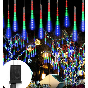 Meteors Shower Lights, 192 LED Falling Rain Lights 8 Tubes 11.8 Inch Waterproof Christmas Plug in Snowfall LED Outdoor for Tree Party Garden Yard Holiday Christmas Decoration, Multicolor