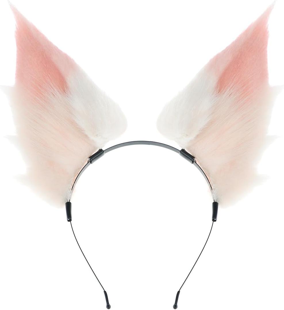 Faylay Furry Handmade Rabbit/Wolf/Fox Ear Headband Cosplay Hair Simulated fluffy Fox Ear Headband Accessorie for Man/Women (Pink)