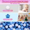 Realhaha Ball Pit Balls 100 PCS, Star Shapes for Babies Kids Playpen Plastic Balls for Babies Ball Pool Puppy Playballs, Pearl Blue Blue White