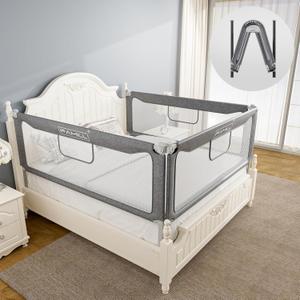 FAMILL Bed Rail for Toddlers, Toddler Bed Rails, 2 Minutes Assembly Foldable Guard with U-Shaped Base, Suitable for Queen/King/Full/Twin Size, Grey, 54", 1 Side