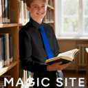 Boys Long Sleeve Button-Down Dress Shirts with Tie: 2 Fabrics (Stretch/Standard) & 2 Fits (Regular/Husky) (14, Black)