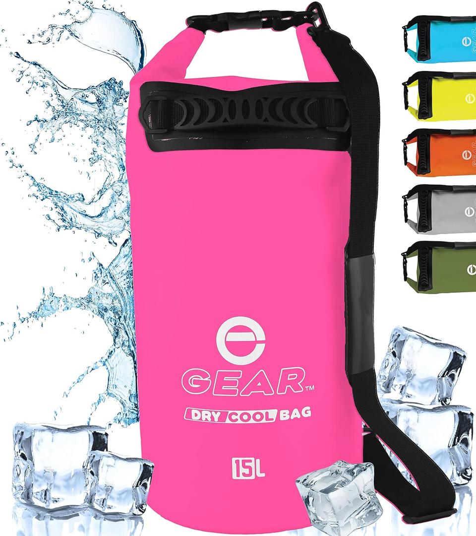 Floating Cooler Bag Roll Top Insulated Dry Backpack  Leak Proof, Collapsible, Waterproof Cooler with Padded Shoulder Strap - Perfect for Kayaking Fishing Beach Hiking -15L (Pink)
