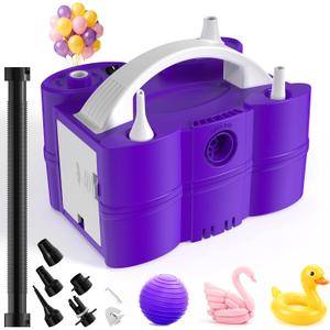 Balloon Pump Electric, 3-in-1 Portable Air Pump for Balloons and Inflatables, Fast Inflator Deflator for Pool Floats, Air Mattress, Birthday Party Decorations (Purple)