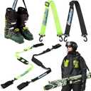 Seenelling 4 Pcs Ski Boot and Pole Carrier Straps Skiing Accessories 2 Anti Slip Boot Straps 2 Adjustable Shoulder Slings with Cushioned Pad and Buckle, Outdoor Winter Essential for Men Women