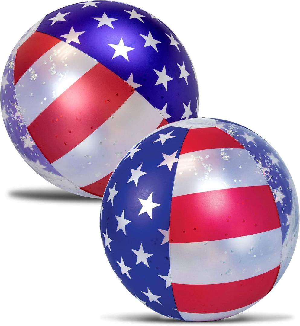 POZA Inflatable USA Pool Float - Luxurious Fun Lounger Filled with Sparkle Silver Stars Confetti, Cool USA Flag Design Water Swimming Pool Floaties for Beach, Lake & Pool (USA 2 Balls)