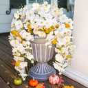 HyeFlora Hibiscus Fall Flowers Artificial Hanging Flowers Plants for Outdoors Autumn Decoration, 2pcs White Silk Hibiscus Vines Realistic UV Resistant Faux Flowers for Outside Planters Garden Indoor