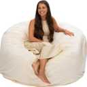 ULTIMATE SACK 5000 5-Foot Bean Bag Chair, Ivory Fur Cover  Oversized Foam Lounger, Floor Seat, Small Sofa, or Couch Bed for Living Area, Gaming Room, or Reading Lounge