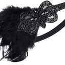 Women flapper feather headband for 1920s theme party Gatsby Headpiece for 20S Party (Black Crystal,Black Feather)